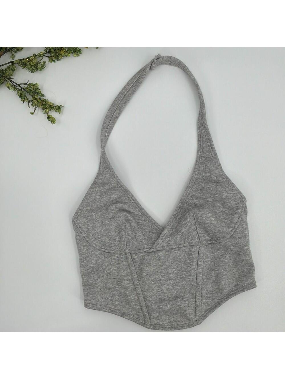 Out From Under Grey Comfy Corset Crop Halter Top Size S